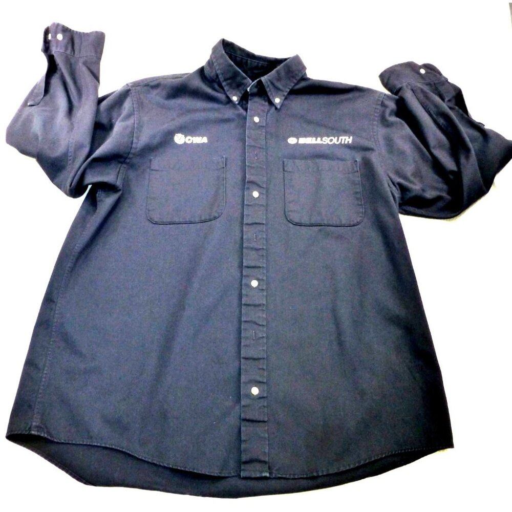 VTG BellSouth Employee Uniform Shirt Mens Navy Blue Long Sleeve R&R Size 16-16.5